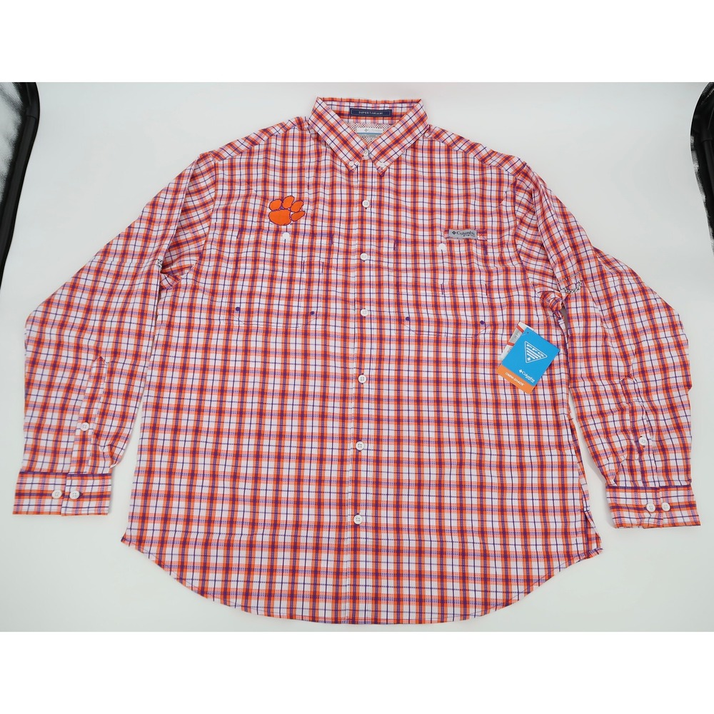 Columbia Clemson Tigers Super Tamiami Omni-Wick Vented Long Sleeve Shirt Mens XL